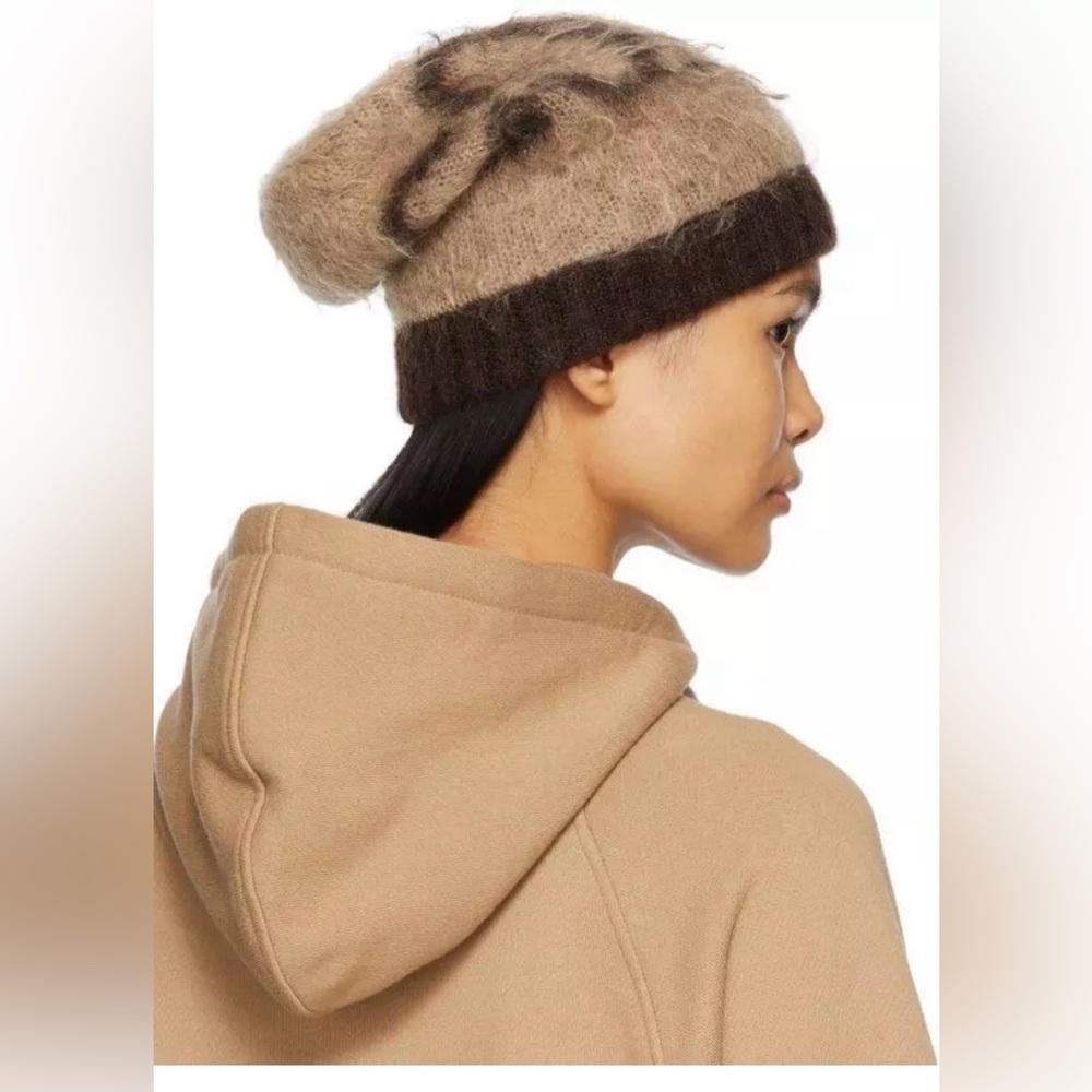 GUCCI CURRENT BEIGE BROWN GG PRINT SOFT MOHAIR WOOL BEANIE HAT 56/ S NWT - Picture 5 of 8